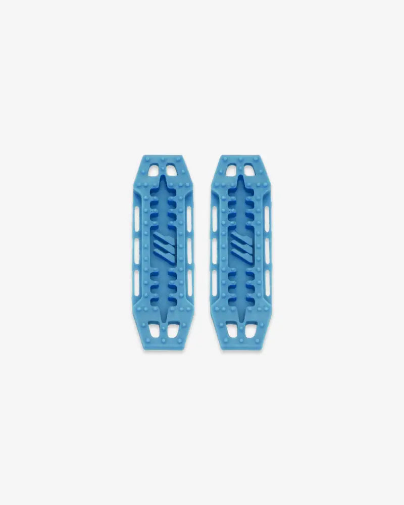 Pair of blue RC traction boards with precision-molded details for realistic RC recovery gear.