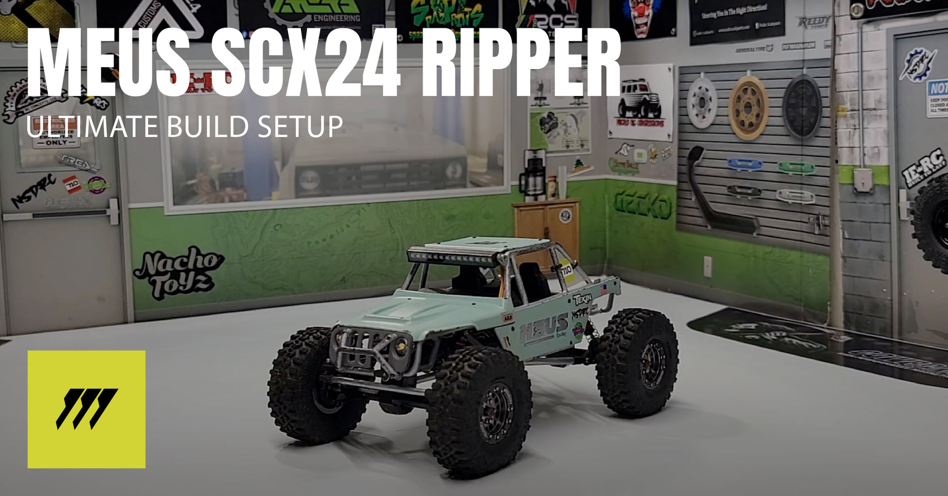 RCSTEVE MEUS SCX24 Ripper Ultimate Build Setup video featuring a custom crawler with titanium links, tuned suspension, and precision performance upgrades.