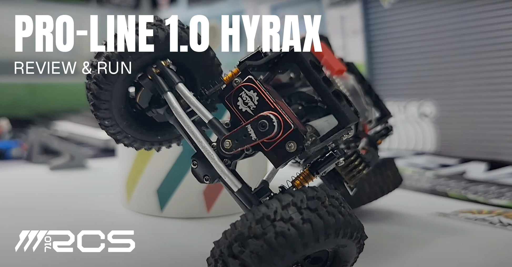 RCSTEVE Pro-Line 1.0 Hyrax Review and Run video featuring SCX24 crawler testing tire traction, articulation, and NSDRC servo performance on the bench.
